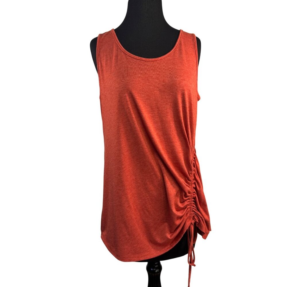 42 Props Womens Size Large Rust Red Sleeveless Ruched Drawstring Tunic Tank